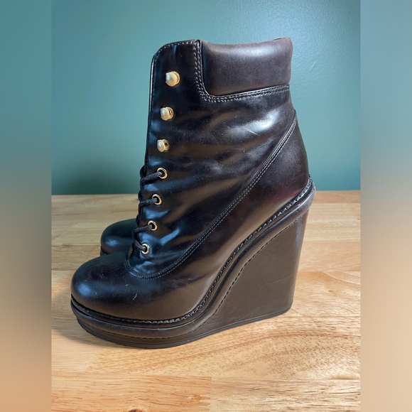 Marc by Marc Jacobs Lace Wedge Shoes Black Leather Platform bootie - Picture 4 of 7